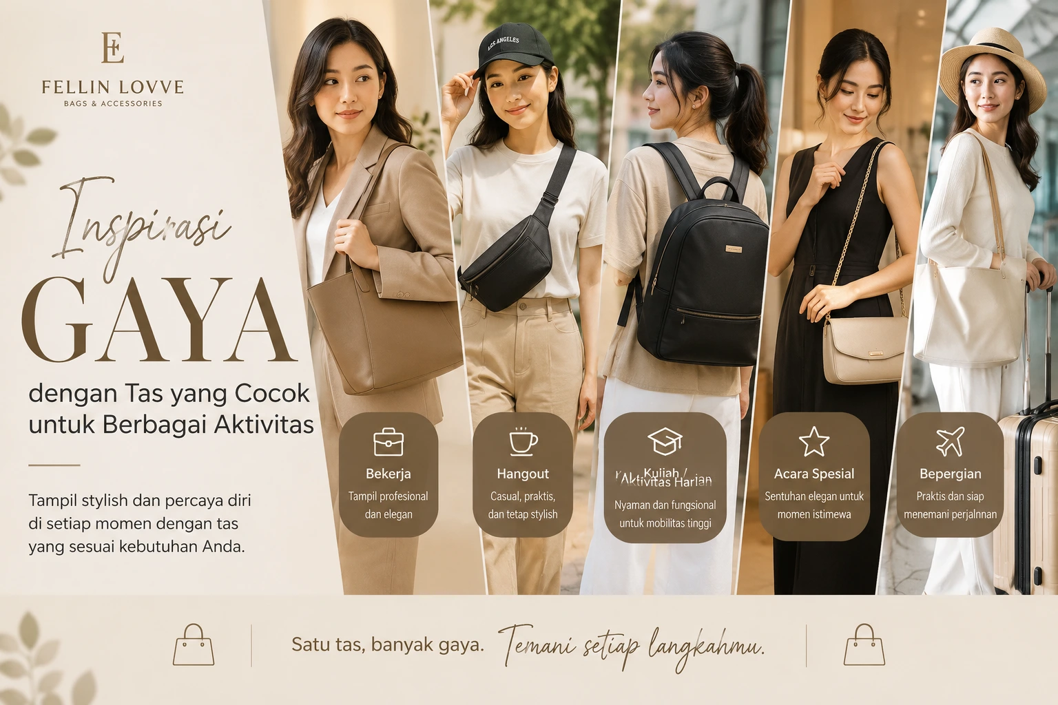 Inspirasi gaya menggunakan tas modern untuk berbagai aktivitas sehari-hari